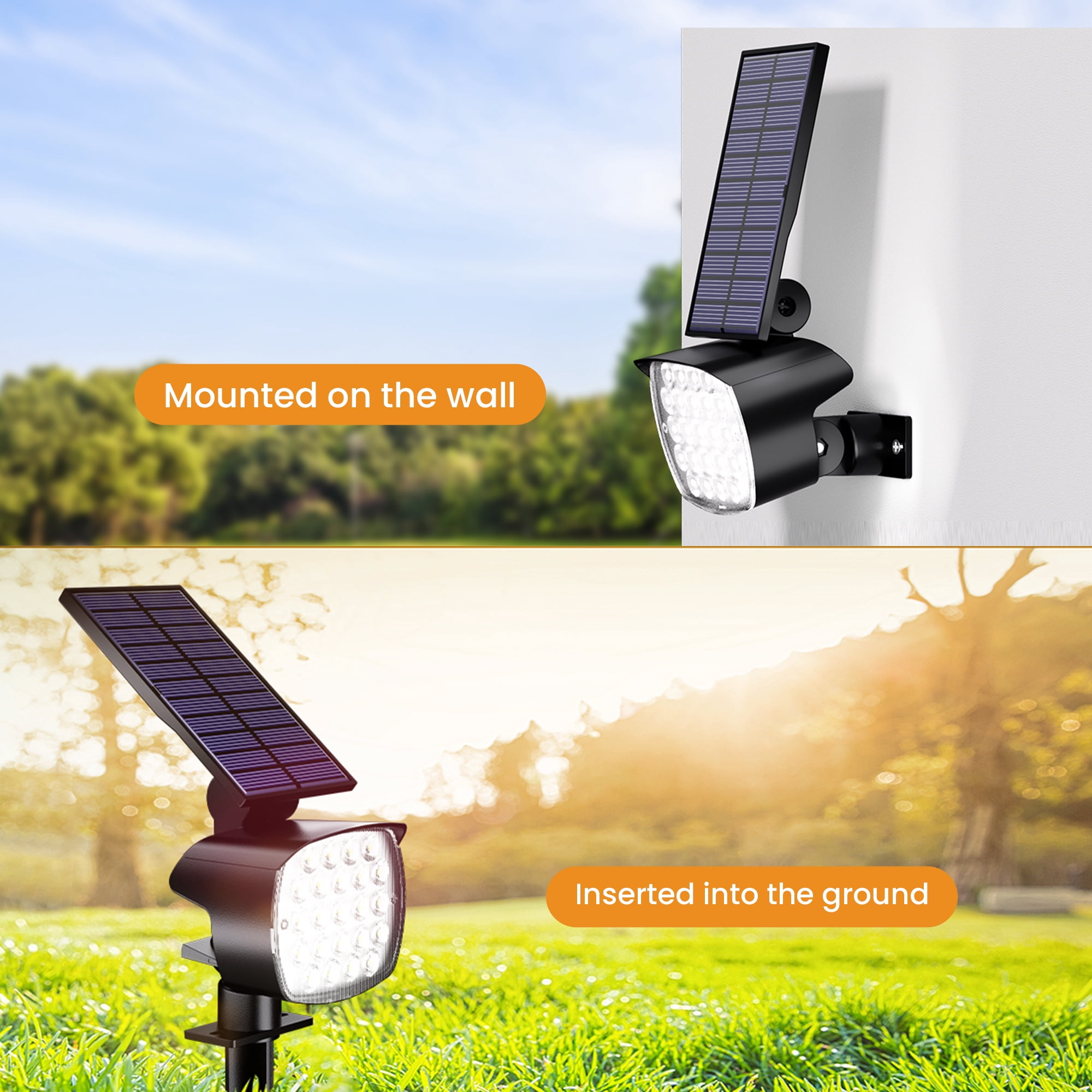 DAYBETTER Outdoor Solar Lights, 3 Modes Ground Spotlights for Garden Yard Landscape Path Lighting, Warm White