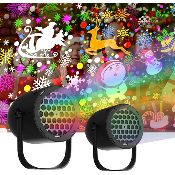 Christmas Projector Lights, 2 Pack LED Projector Lights with 16 Patterns for Christmas Decorations, 360° Rotating Projection Lamp for House Room Apartment Garden Yard Holiday Xmas Decor
