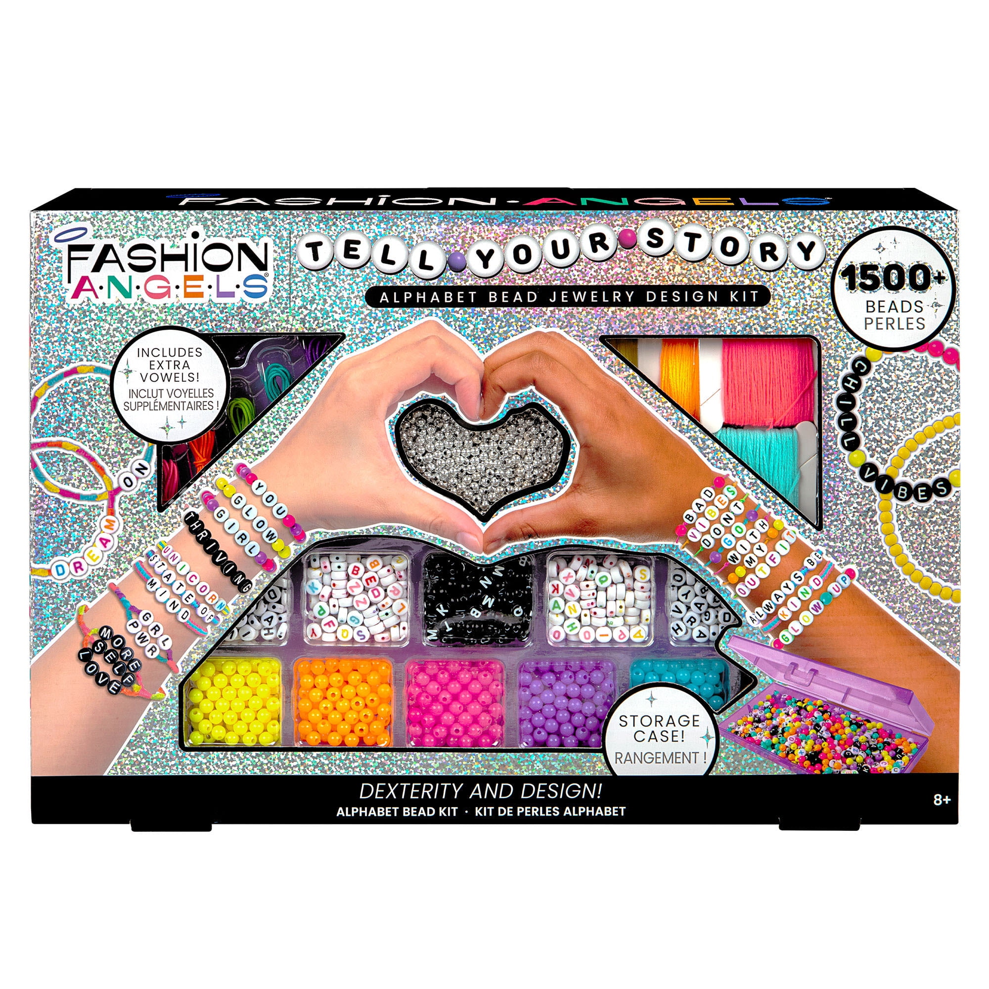 Fashion Angels: Jewelry Design Kit - Tell Your Story - Alphabet Beads, DIY Bracelet Making Set w/ Case, Design & Spell w/ 1500+ Beads, Girls-Kids 8+