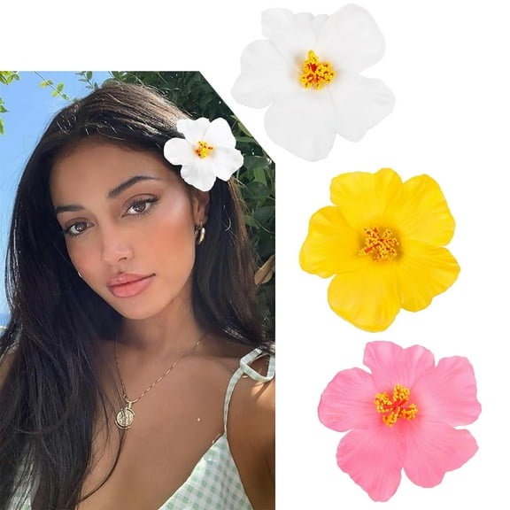 Hawaiian Flower Hair Clips for Women, 3PCS Plumeria Claw Clips for Think Thin Hair, 3.5 Inch Artificial Flower Clips for Vacation Beach Party