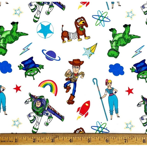 1 Yard - Disney Toy Story Woody Buzz Lightyear Bo Peep & More on White Cotton Fabric (Great for Quilting, Sewing, Craft Projects, Throw Pillows & More) 1 Yard X 44" Wide
