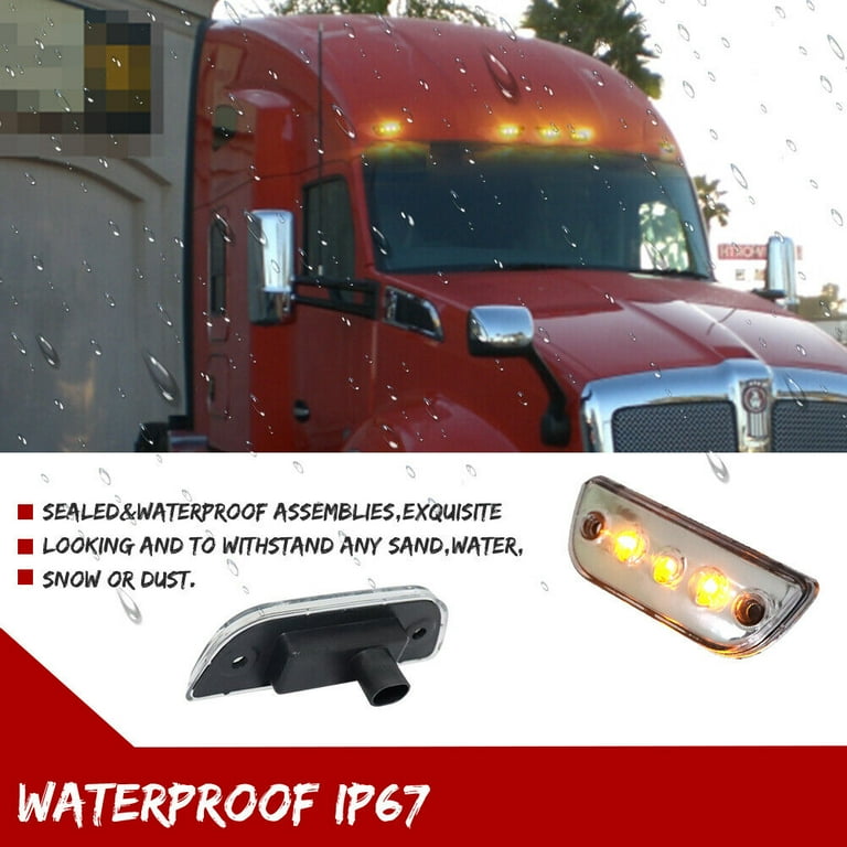 Amber Clearance Lights 5x Amber LED Roof Marker Lights - Clear Lens Cab Lights For Trucks Kenworth Peterbilt Cab Lights For Semi - Foto 11