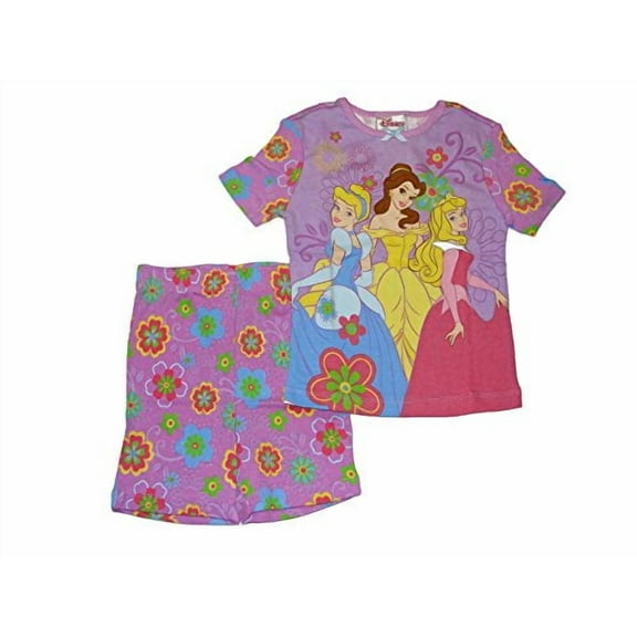 Disney Princess Girl's Purple Floral Print Pajama Shorts Set, Size 4
