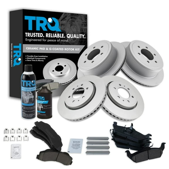 TRQ Front Rear Ceramic Brake Pad & Coated Rotor Kit w/Chemicals for F150 Truck BKA23091