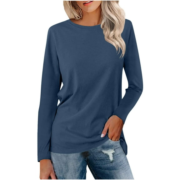 Herrnalise Womens Tops Solid Round-Neck Long Sleeve Top Gifts for Women