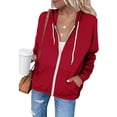 thumbnail image 6 of MORESEC Women's Casual Hooded Zip Up Jacket Loose Fit Solid Color Outerwear Spring Vacation Fashion Clothes, Red M, 6 of 9