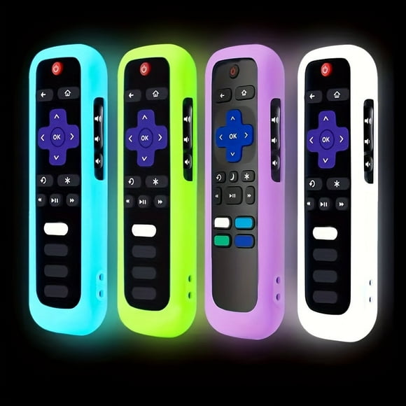 4pcs Glow In The Dark Remote Covers For Roku TV Remote Control Universal Silicone Sleeve Case For TCL Hisense Roku TV Streaming Stick 4K+/ 4K Voice Remote