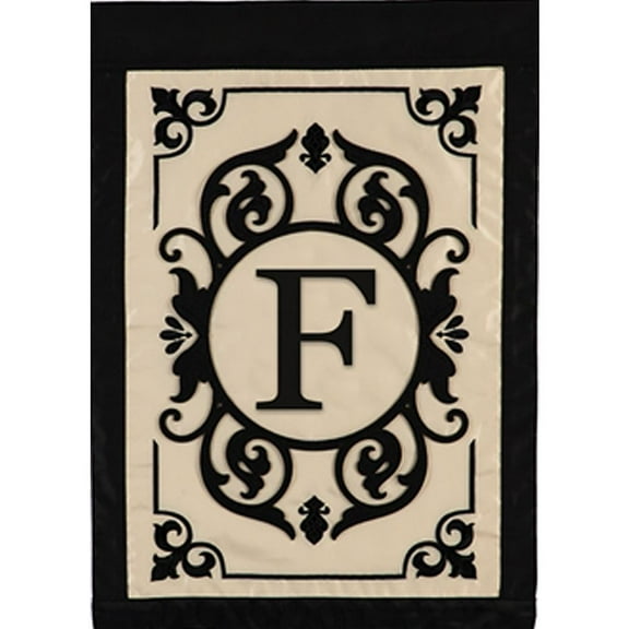 Evergreen Flag Cambridge Chic Letter F Monogram Applique Garden Flag - 12.5" Wide x 18" High