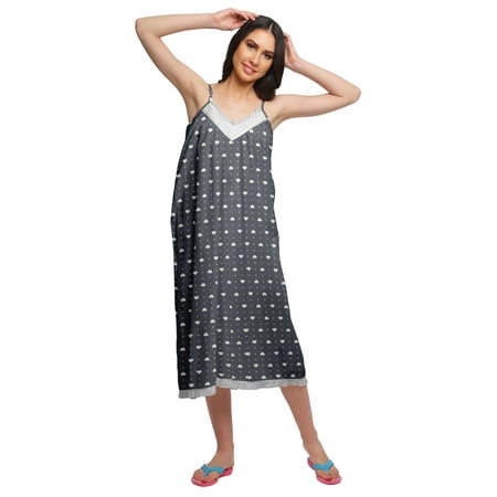 

Moomaya Printed WoMen s Spaghetti Strap Knee Length Nightdress Cotton Nightwear