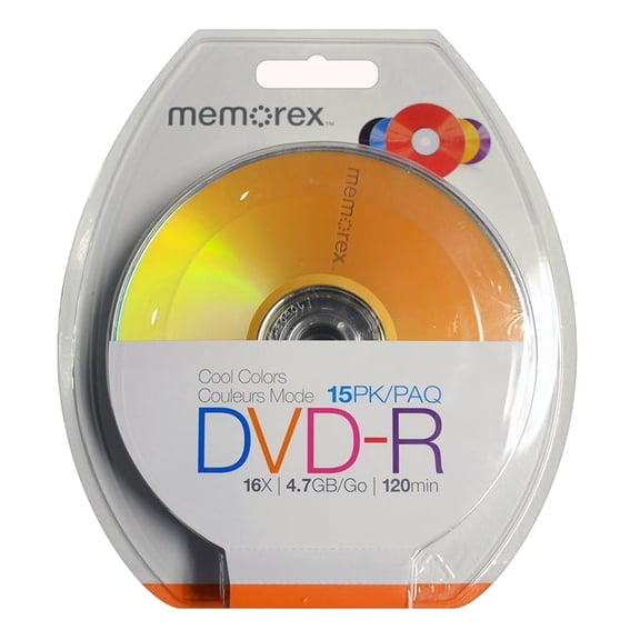 CheckOutStore 15 Memorex Cool Colors 16X DVD-R 4.7GB - Purple Black Red Orange & Blue (Logo on Top)