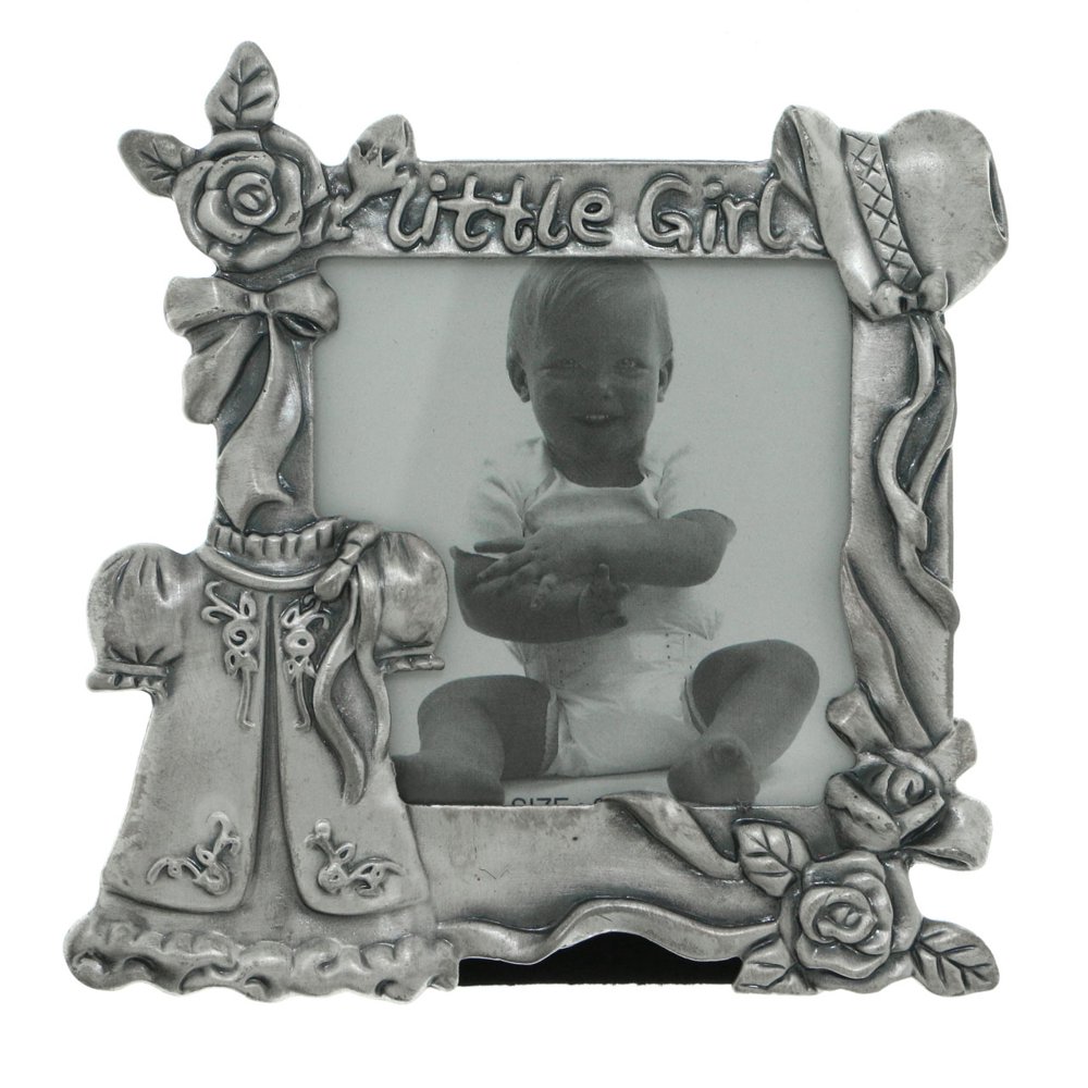 Pewter PictureFrame with LITTLE GIRL for Toddler Baby Shower Kids Room