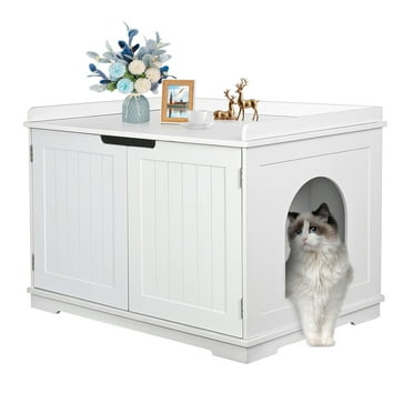 Cat Litter Box Enclosure Furniture Cat Washroom Hidden Litter Box Cabinet White