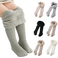 thumbnail image 3 of Little Girls Fleece Lined Tights Solid Color Comfy Knit Cotton High Waist Pantyhose Kids Winter Warm Leggings With Socks, 3 of 3