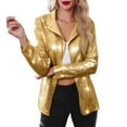 thumbnail image 4 of Womens Sparkly Top Long Sleeve Lapel Blazer Jacket Sequin Sparkle Dressy Blazer for Women Color Gold Size S, 4 of 5