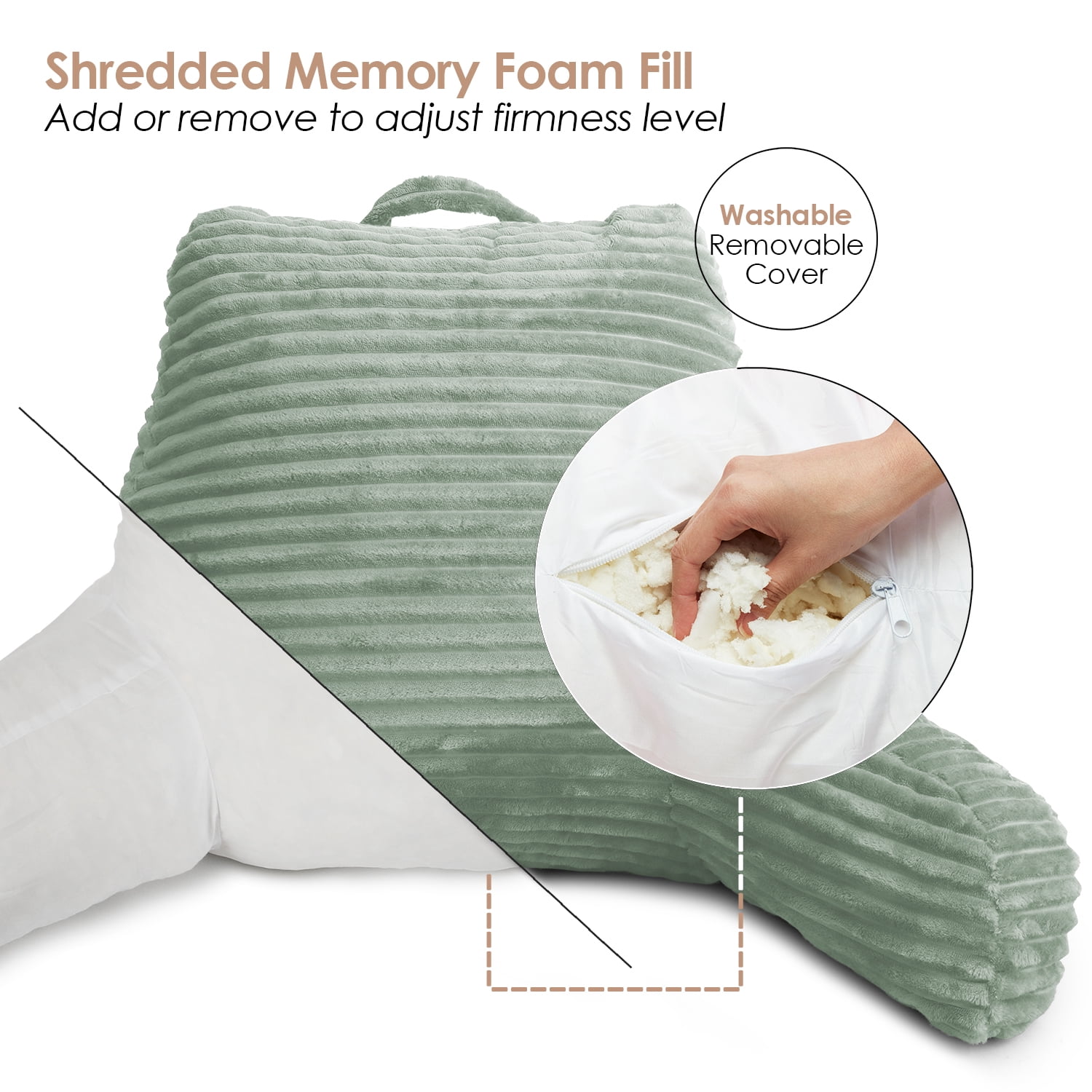 Nestl Backrest Reading Pillow with Blanket, Back Support Pillow with Arms, Shredded Memory Foam Bed Rest Pillow and Throw Blanket,&nbsp;Sage Green
