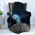thumbnail image 4 of Galaxy Soft Flannel Fleece Throw Blanket, View of Earth from Moon Surface Lunar Satellite Spacewatch Tracking Project, Cozy Plush for Indoor and Outdoor Use, 50" x 60", Grey Dark Blue, by Ambesonne, 4 of 5