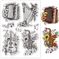 thumbnail image 1 of Sellos transparentes de instrumentos musicales florales: acordeón, arpa, saxofón, guitarra. Sellos de goma y silicona., 1 of 8