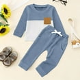 thumbnail image 2 of Huowey Toddler Girls Outfit Sweatshirt Set Long Sleeve Color Block Crewneck Pullover Sport Trousers Cozy Suit Fall Winter Clothing For Girls,Blue,12-18 Months, 2 of 7