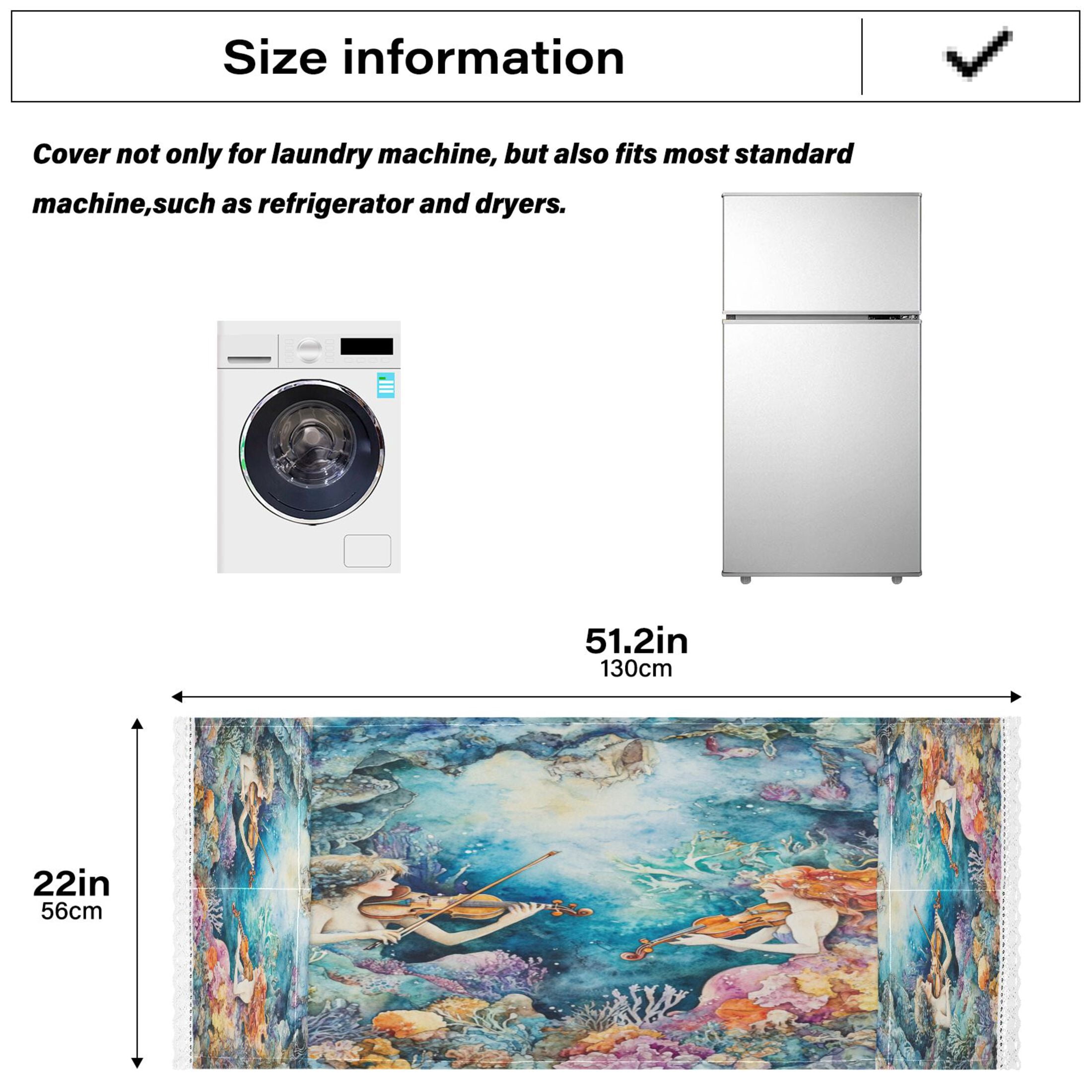 Washing Machine Cover 51.2x22in, Durable Polyester Dust Cover with Lace Trim and Side Pocket for Appliances The Mermaid Plays Music