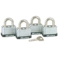 thumbnail image 2 of Master Lock 15/16" H x 13/16" W x 1-1/2" L Laminated Steel Warded Locking Padlock 4 pk Keyed Alike, 2 of 3