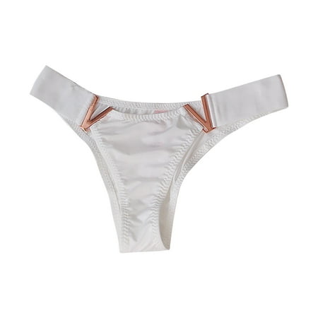 

harmtty Low Waist Hip Lifting Women Panties V-Shaped Metal Decoration Underwear for Daily Wear White L