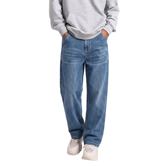 Mens Baggy Jeans Y2k Wide Leg Loose Fit Jeans Streetwear Denim Washed Hop Pants