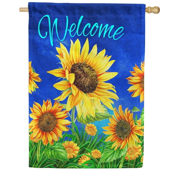 America Forever Welcome Sunflower Summer Floral House Flag 28 x 40 inches Yellow Floral Blue Sky Spring Blossom Double Sided Seasonal Yard Outdoor Decorative Happy Summer House Flag