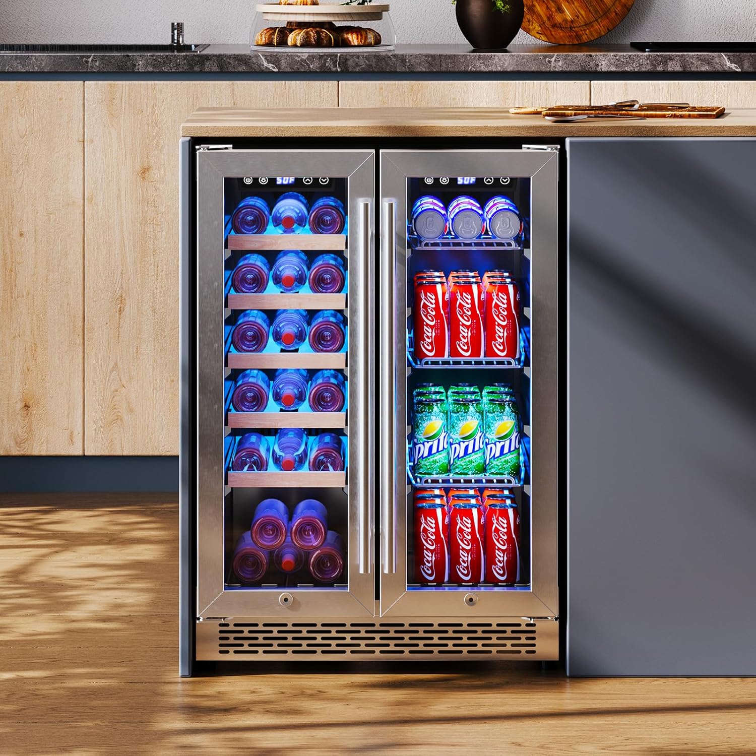 Jocisland Beverage Refrigerator-24 in Fridge Cooler Dual Zone with Glass Door, Under Counter/Freestanding Wine, for Kitchen, 34-64℉, 41-68℉