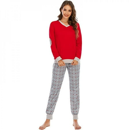 

[BRAND Cleance Sale!]Long-sleeved Ladies Home Service Wave Point Autumn And Winter Pajamas Sleep Pants Set Pajamasia Two-piece Set