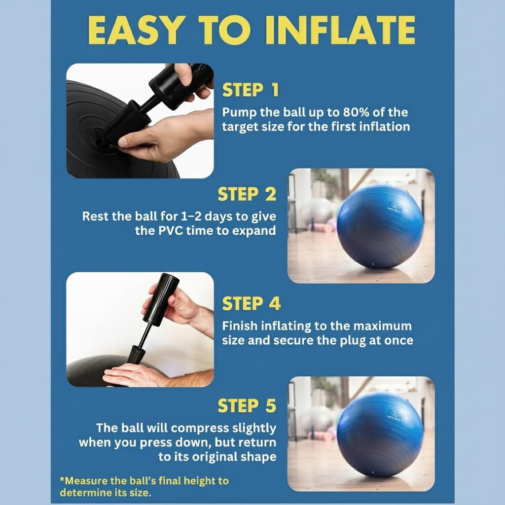 Premium Fitness Ball with Strap – Stability, Core Strength & Balance Trainer for Home Gym & Physical Therapy, Anti-Burst & Non-Slip Exercise Ball,65cm