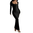 thumbnail image 2 of Women'S Casual Long Sleeve Maxi Dress Spring Fall Square Neck Soft Lounge Long Bodycon Dress Black XL, 2 of 8