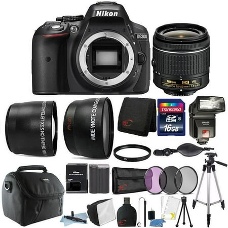 Nikon D5300 24.2MP D-SLR Camera Nikon 18-55mm VR AF-P DX Nikkor Lens + Dedicated Autofocus i-TTL Flash + All You Need Accessories for Camera and