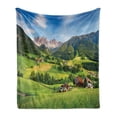 thumbnail image 1 of Nature Soft Flannel Fleece Throw Blanket, Alps in the Spring Season with Fresh Grass Sky Majestic Mountains Image, Cozy Plush for Indoor and Outdoor Use, 50" x 70", Green Blue, by Ambesonne, 1 of 6