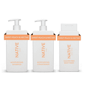 Native Moisturizing Shampoo, Conditioner, & Body Wash Set, Sweet Peach & Nectar, Sulfate & Paraben Free, 16.5 oz