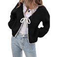 thumbnail image 1 of Suéteres Tipo Cárdigan con Lazo para Mujer, de Punto Grueso, con Mangas Largas Abullonadas, Modernos Abrigos para Otoño e Invierno. Negro M, 1 of 5