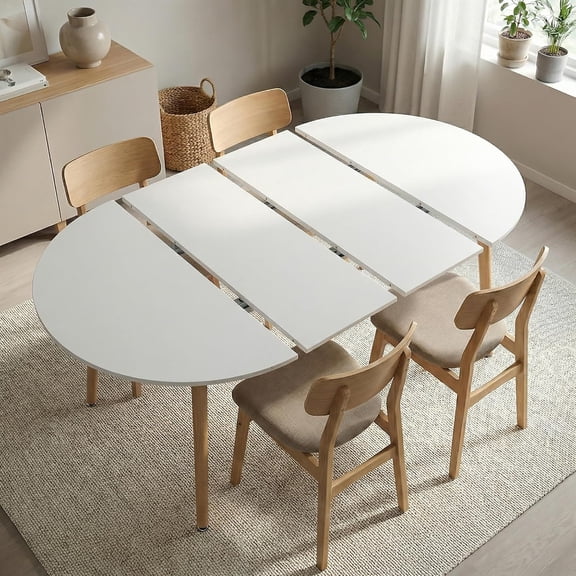 Sweiko Extendable Dining Table, 40"-71" Oval Table,  Wooden Kitchen Table for 4-8 People, White Dining Room Table for Home, Office