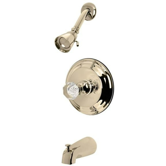 Celebrity Tub & Shower Faucet with Single Crystal Octagonal Knob Handle, Polished Brass