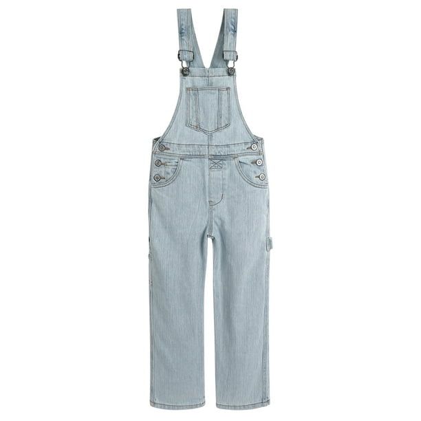 KIDSCOOL SPACE Mono Vaquero con Pechera Para Niños Pequeños, Pantalones de Mezclilla con 3 Botones en Ambos Lados, Azul Claro, 4-12 Años