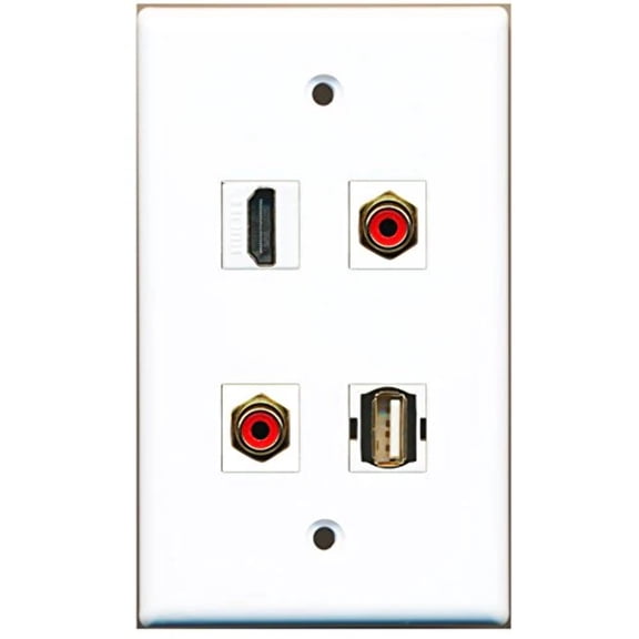 RiteAV - 1 Port HDMI 2 Port RCA Red 1 Port USB A-A Wall Plate