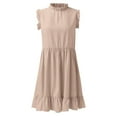 thumbnail image 4 of Baqcunre Women'S Casual Dresses Women'S Fashion Casual Solid Color Round Neck Ruffled Waist Dress Womens Dresses Midi Dress Khaki Dress M, 4 of 5