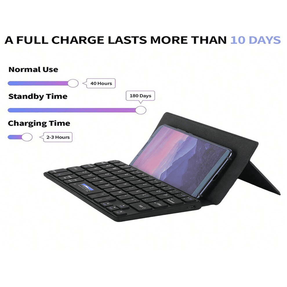 Rechargeable Bluetooth Keyboard for iPad Tablet Phone, Dual-device Mini Keyboard with Kickstand and Leather Cover for Android Windows iOS
