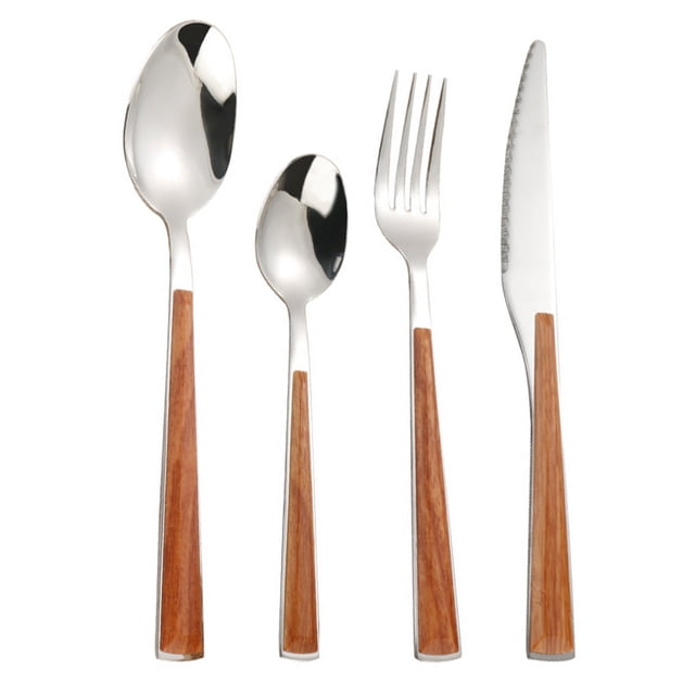 1 juego de tenedor y cuchara de acero inoxidable, juego de vajilla con mango de madera, tenedor y cuchara, cortador de cena.