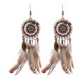 thumbnail image 1 of 1 par de pendientes atrapasueños para mujer, aretes colgantes bohemios con plumas, joyería étnica para mujer, accesorios nativos para mujer, 1 of 8