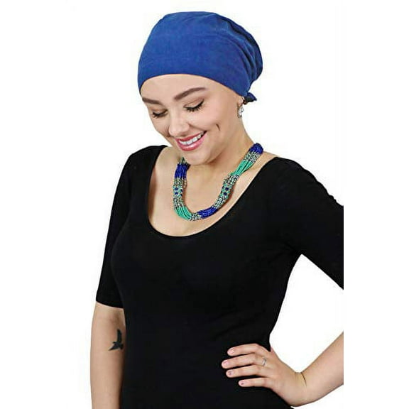 Head Scarf Wrap for Women Chemo Headwear Headcovers Cancer Cap Pre Tied Scarves Celeste Bamboo (Royal Blue)