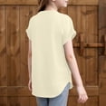thumbnail image 3 of LNZGNM Cute Short Sleeve Girl Tops Round Neck Loose Fit Tees Curved Hem Cap Sleeve Clothing for Beach 2026 Spring 2-13 Years, Beige, 3 of 4