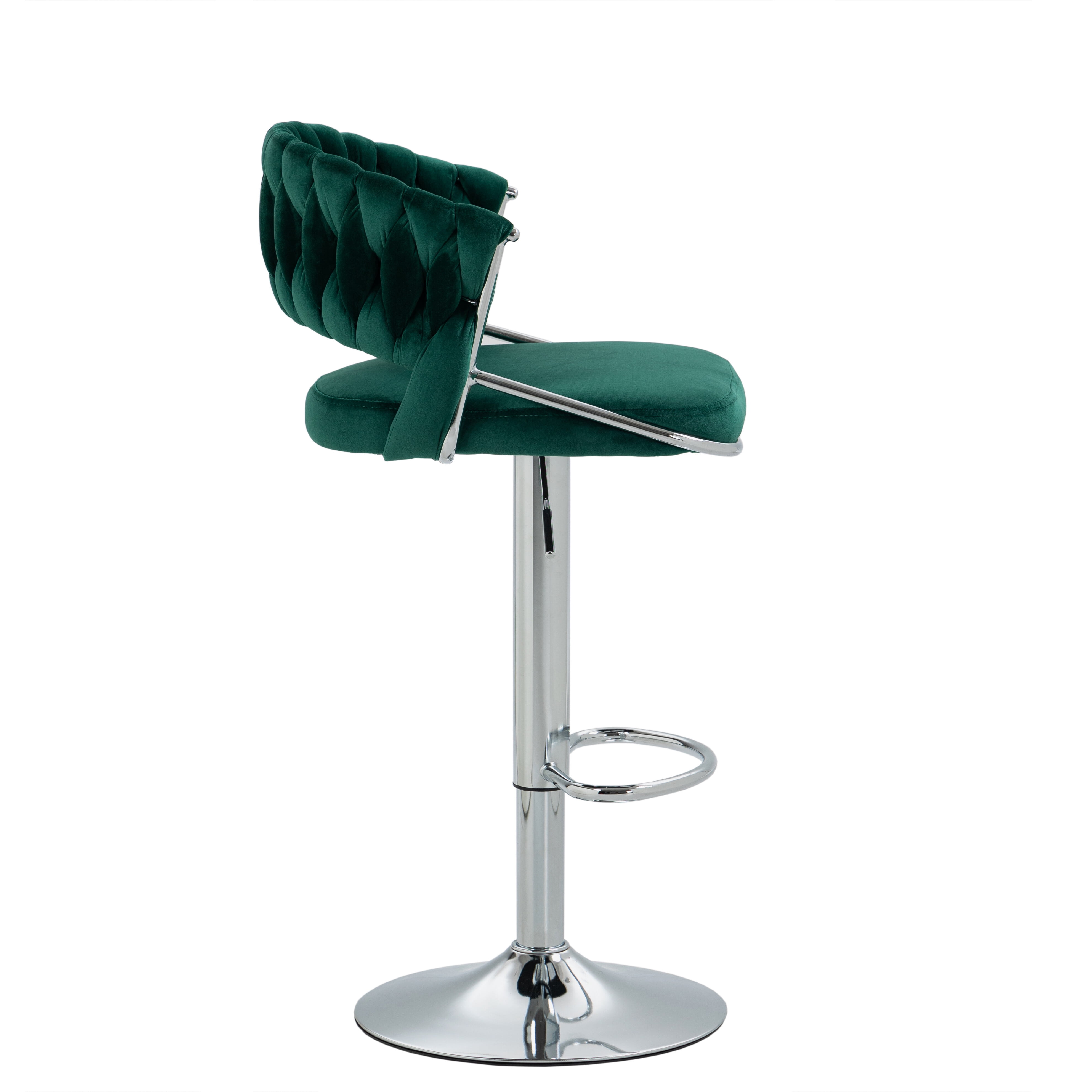 UIXE Green Velvet Bar Stools Set of 4 Modern High Back Swivel Barstool for Kitchen Counter Square Island