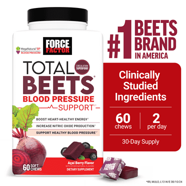 Total Beets Blood Pressure Support Soft Chews, Beetroot Gummies Alternative, Beet Supplement, 60 Chews by Force Factor