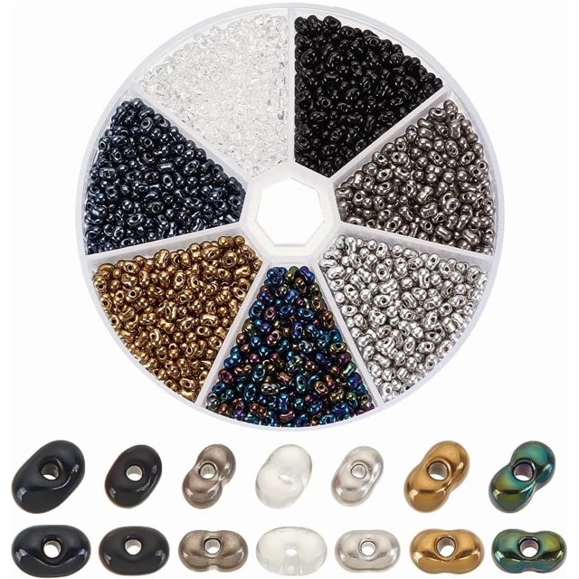 1770pcs 7 Colors Glass Seed Beads Peanut Shape Seed Beads Set for Jewelry Making Assorted Glass Beads Spacer Beads Metal Color Beads Punk Style Christmas Decoration