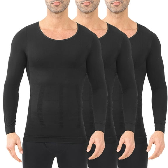 3 Pack Lightweight Workout Shirts Mens Stretchy Long Sleeve Running Gym Shirts Body Shaper Slimming Quick Dry Tops Black, M