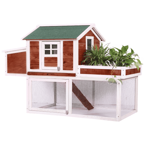 Merax Wooden Rabbit and Chicken Hutch with Herb Planter, Red